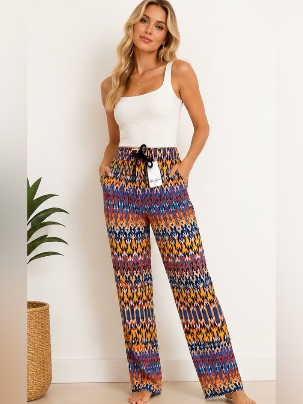 NWT Robert Graham 100% Silk Geometric Print Pull-On Pants XS
